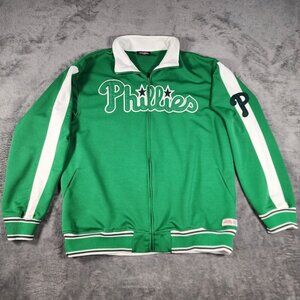 Stitches MLB Philadelphia Phillies Men's Large Green Baseball Track Jacket WOW